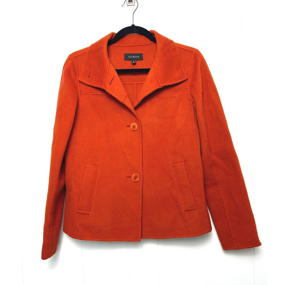 Talbots Wool Coat Women's‎ 6 Button Front Jacket Orange Wool Blend Fall outdoor